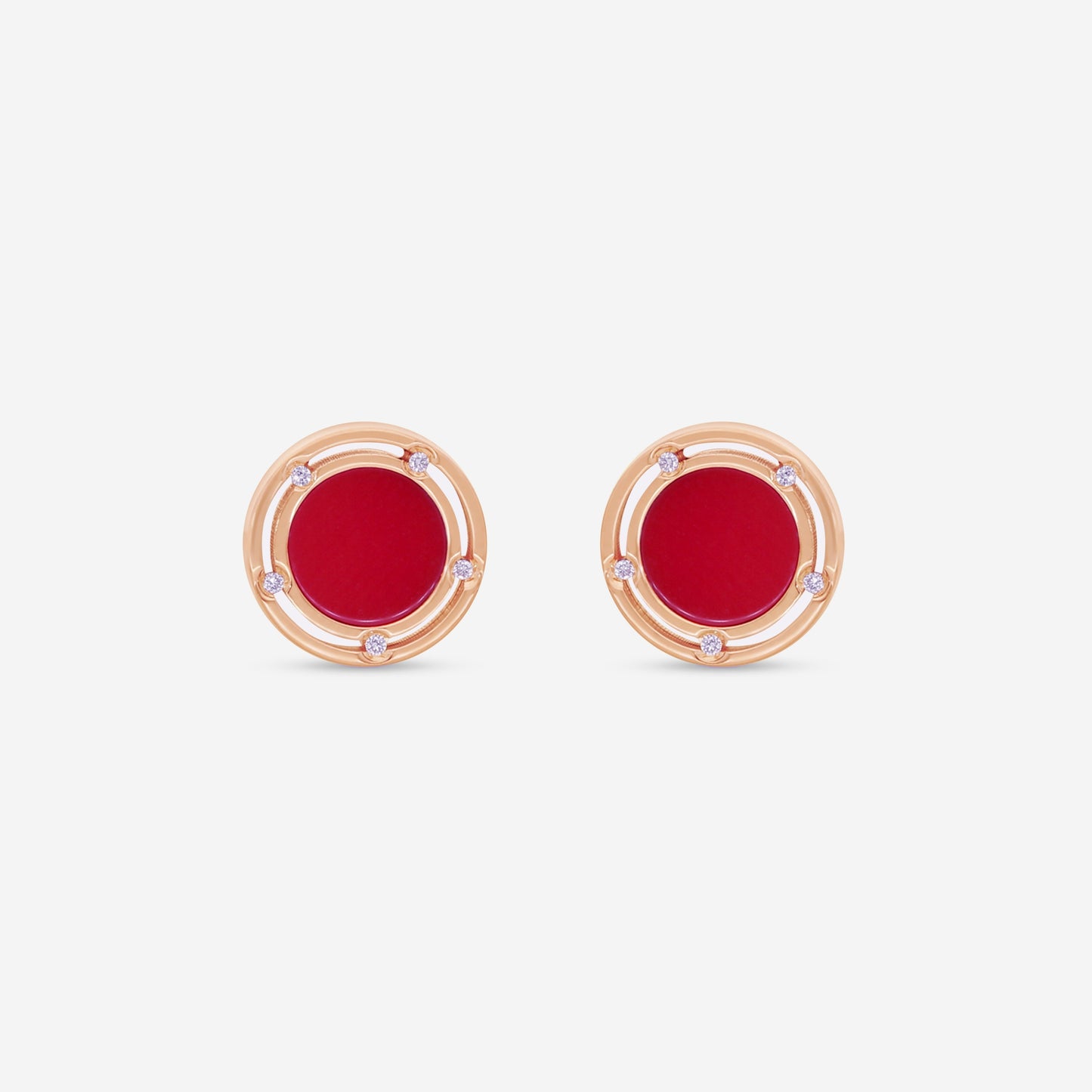 Damiani D. Side 18K Rose & White Gold Diamond & Red Stone Stud Earrings 20086728