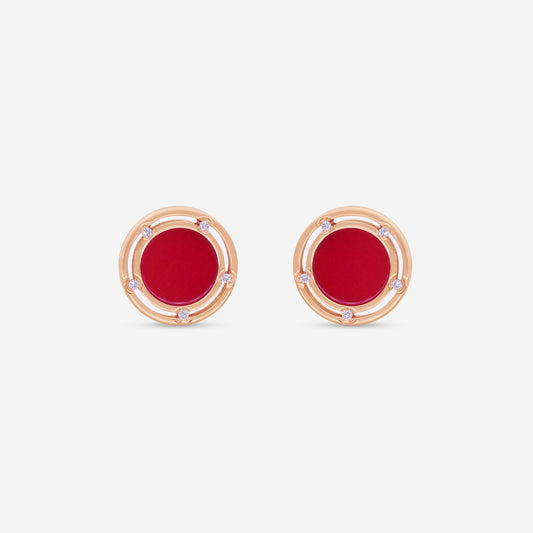 Damiani D. Side 18K Rose & White Gold Diamond & Red Stone Stud Earrings 20086728