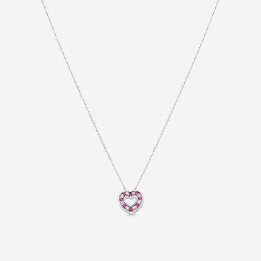 Damiani 18K Whıte Gold Diamond & Rubies Heart Pendant Necklace 20061334