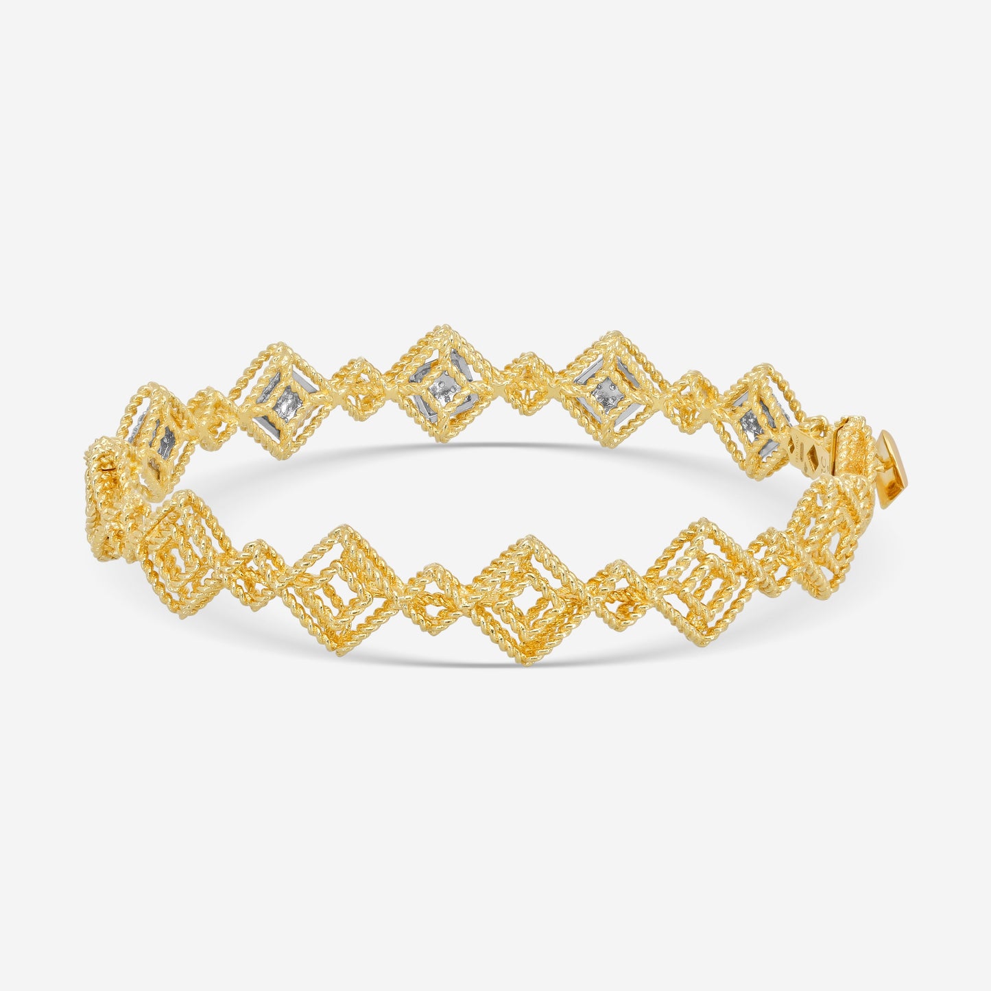 Roberto Coin Roman Barocco 18K Yellow & White Gold Diamond Bangle Bracelet 7771655AJBAX