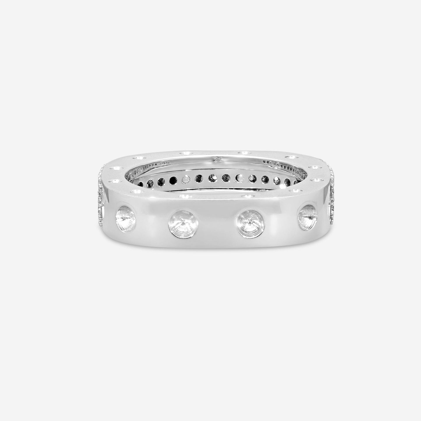 Roberto Coin Pois Moi 18K White Gold Diamond 1-Row Square Band Ring Sz. 6.5 888703AW65X0