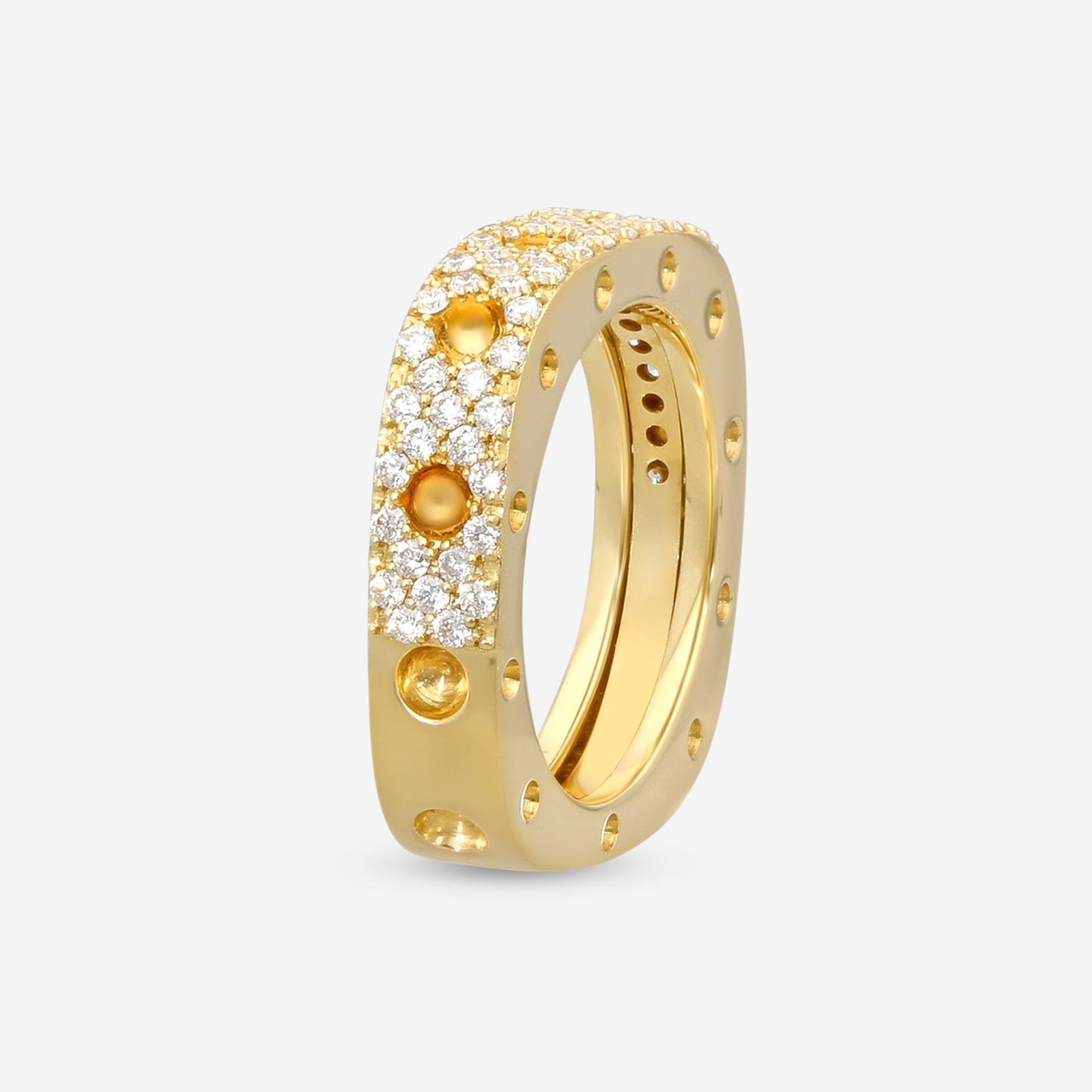 Roberto Coin Pois Moi 18K Yellow Gold Diamond 1-Row Square Band Ring Sz. 6 888703AY60X0