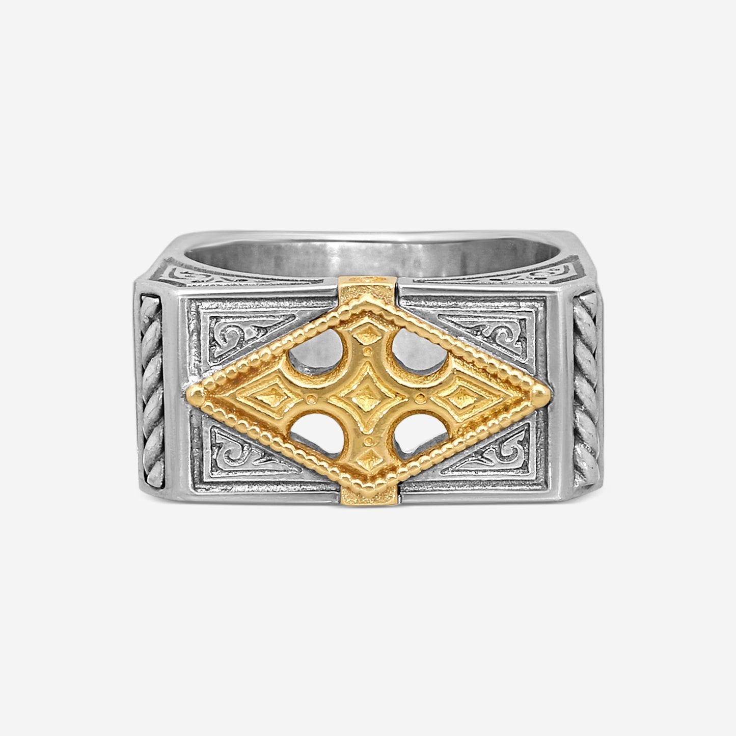 KONSTANTINO – “Stavros” Sterling Silver & 18K Yellow Gold Ring – DKJ833-130 S10

Ring Size: 10.0
Width: 0.38 in.