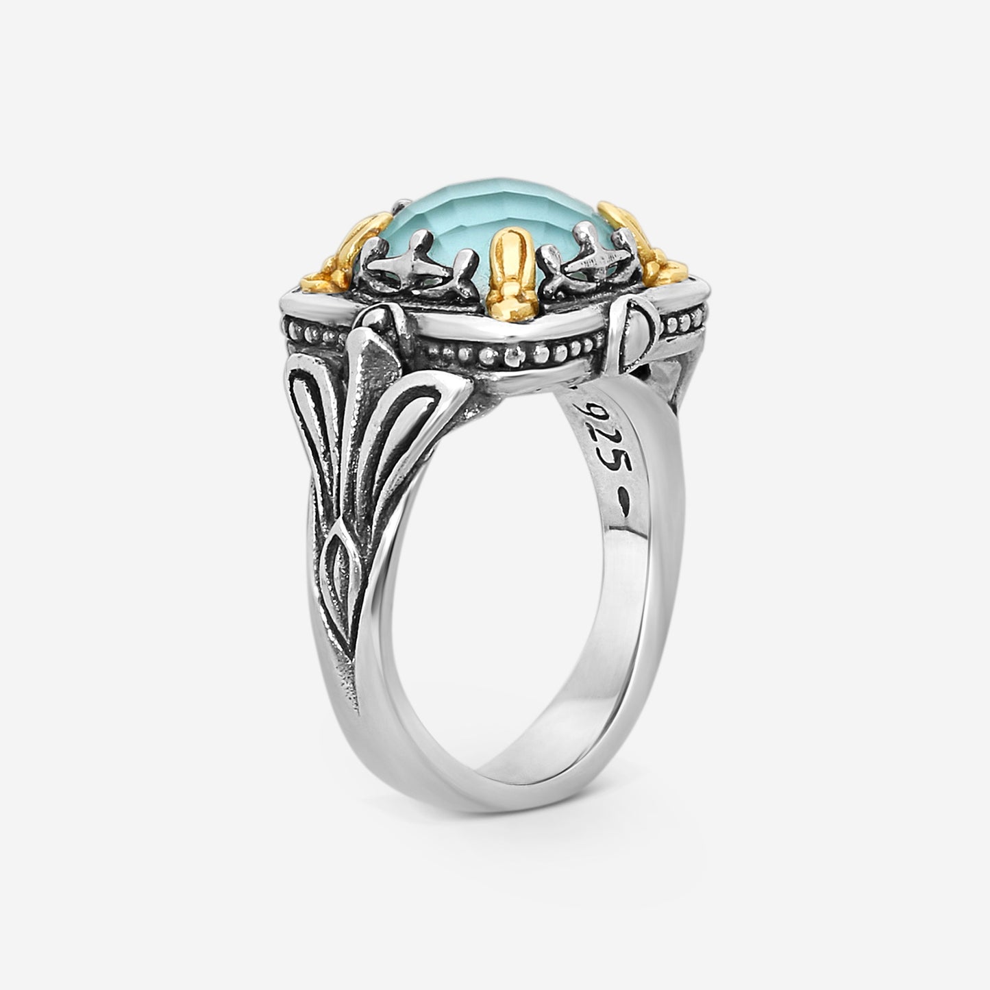 KONSTANTINO – “Gen K” Sterling Silver & 18K Yellow Gold, Turquoise Ring (ONX: 9.50 mm) – DKJ936-137 S6Center (ONX): 9.50 mmRing Size: 6.0Width: 0.19 in.