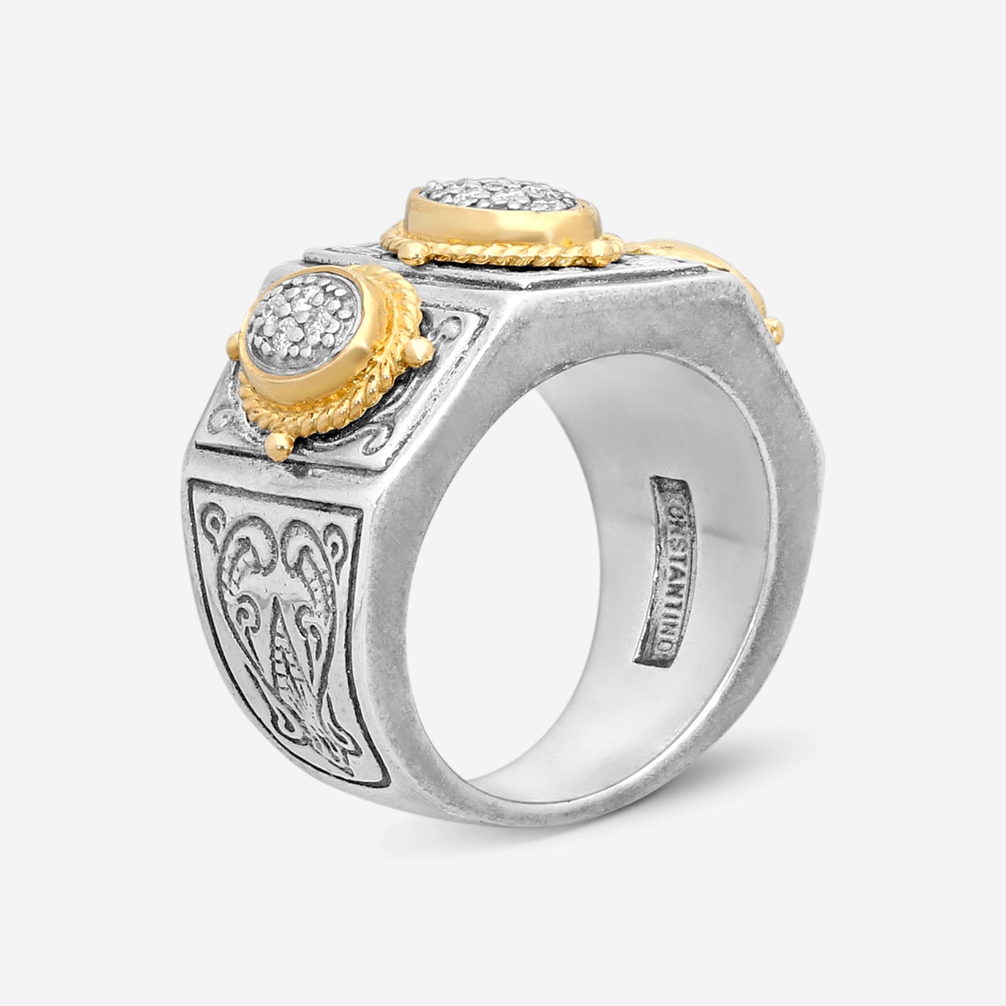 KONSTANTINO – “Dia Classi” Sterling Silver & 18K Yellow Gold, Diamond Ring (DIA: 0.210 ct. twd.) – DMK1803-109 S7

Ring Size: 7.0
Width: 0.19 in.