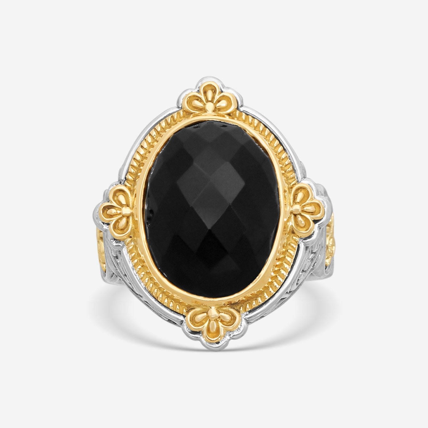 KONSTANTINO – “Nykta” Sterling Silver & 18K Yellow Gold, Onyx Ring (ONX: 14 x 10.5 mm) – DMK1973-120-CUT

Center (ONX): 14 x 10.5 mm
Ring Size: 7.0
Width: 0.25 in.