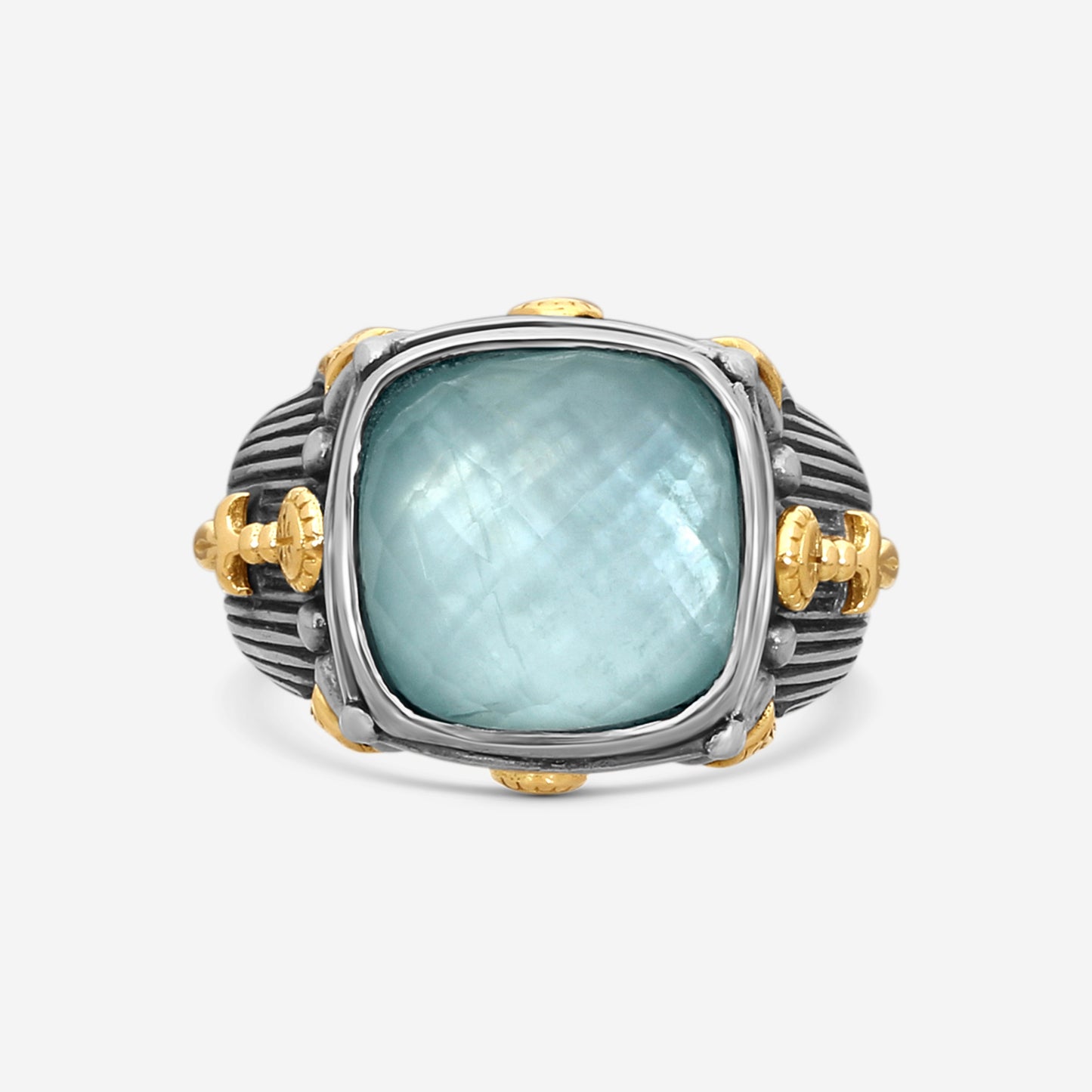 KONSTANTINO – “Gen K 2” Sterling Silver & 18K Yellow Gold, Aquamarine Triplet Ring (AT: 11.8 mm) – DMK2148-655 S7

Center (AT): 11.8 mm
Ring Size: 7.0
Width: 0.12 in.