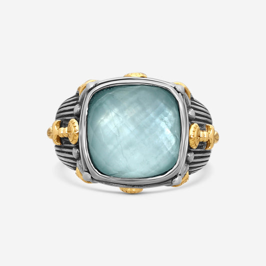 KONSTANTINO – “Gen K 2” Sterling Silver & 18K Yellow Gold, Aquamarine Triplet Ring (AT: 11.8 mm) – DMK2148-655 S7

Center (AT): 11.8 mm
Ring Size: 7.0
Width: 0.12 in.