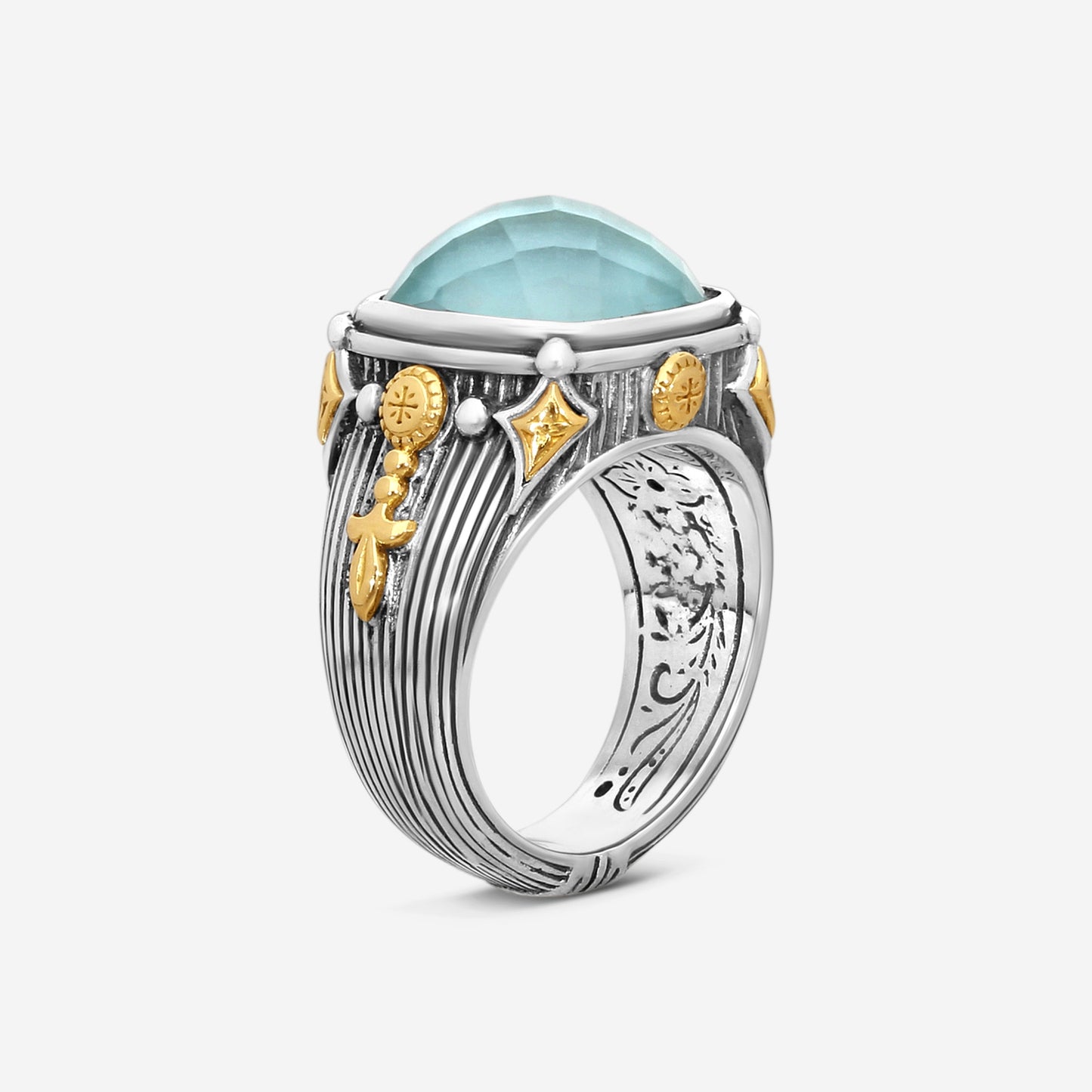KONSTANTINO – “Gen K 2” Sterling Silver & 18K Yellow Gold, Aquamarine Triplet Ring (AT: 11.8 mm) – DMK2148-655 S7

Center (AT): 11.8 mm
Ring Size: 7.0
Width: 0.12 in.