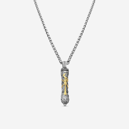 KONSTANTINO - "Stavros" Sterling Silver & 18k Yellow Gold, Spinel Pendant (SPN: 0.255ct) - MEKJ677-130

Pendant Dimensions: 2.38 x 0.38 in.
S/S Chain Included:CHKJ6-131-22 (Length - 22in.)