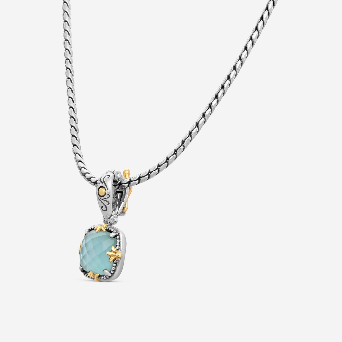 KONSTANTINO - "Gen K 2" Sterling Silver & 18k Yellow Gold, Aquamarine Triplet Pendant (AQM: 10mm) - MEKJ763-655

Pendant Dimensions: 1.00 x 0.50 in.
S/S Chain Included:CHKJ22-131-18 (Length - 18in.)