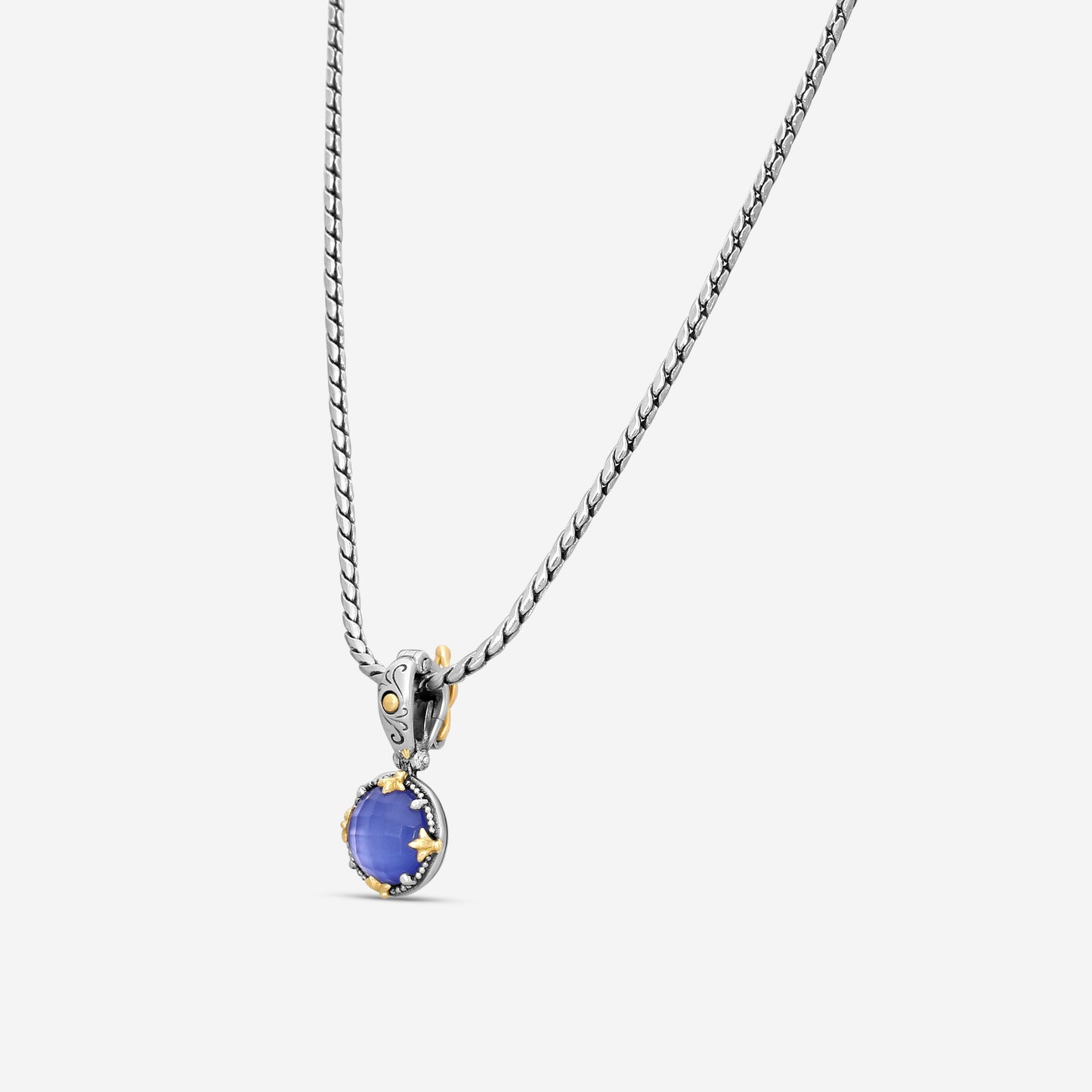 KONSTANTINO - "Gen K 2" Sterling Silver & 18k Yellow Gold, Purple Agate Triplet Pendant (PUR: 10mm) - MEKJ764-651

Pendant Dimensions: 1.00 x 0.50 in.
S/S Chain Included:CHKJ22-131-18 (Length - 18in.)