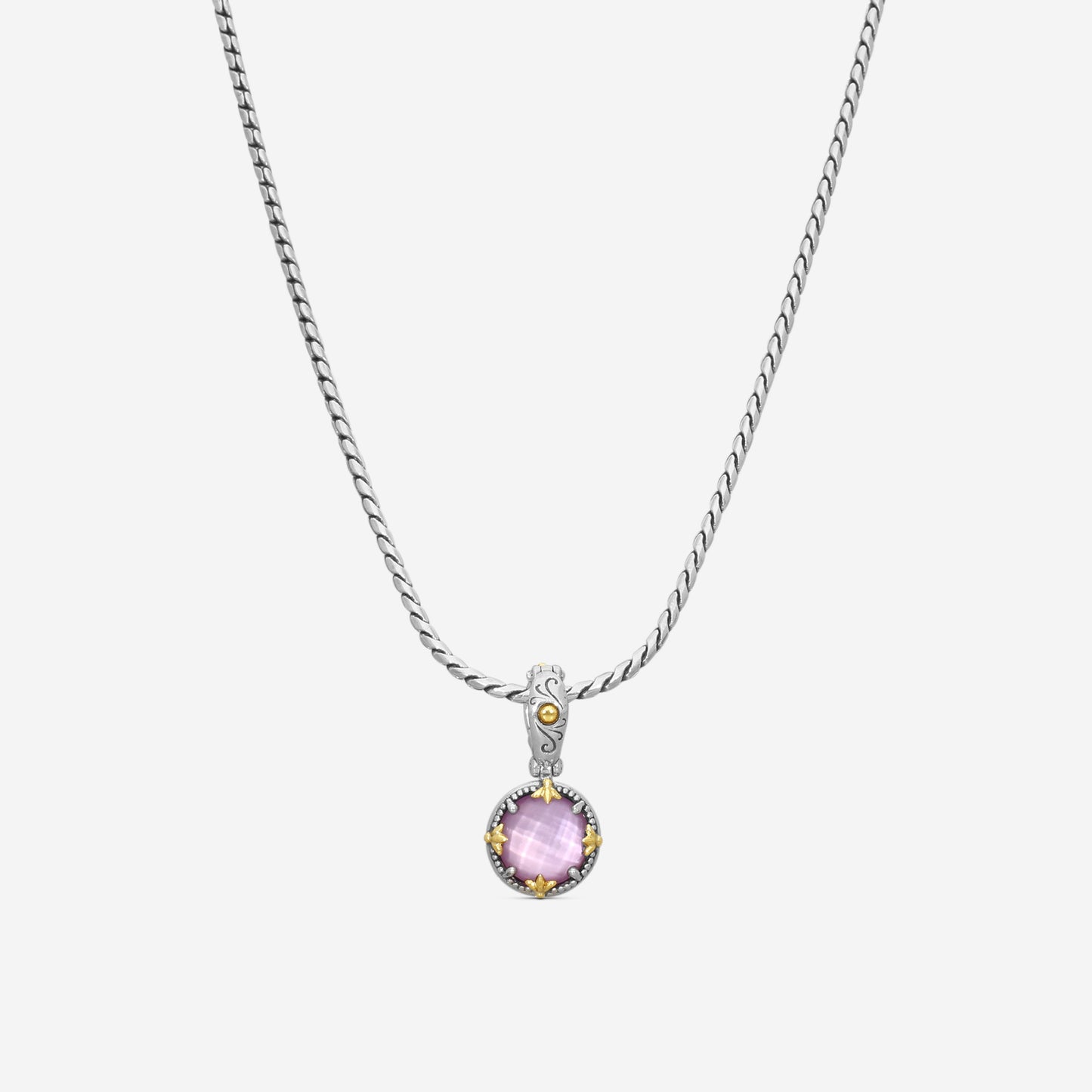 KONSTANTINO - "Gen K 2" Sterling Silver & 18k Yellow Gold, Pink Corundum Doublet Pendant (COR: 10mm) - MEKJ764-652

Pendant Dimensions: 1.00 x 0.50 in.
S/S Chain Included:CHKJ22-131-18 (Length - 18in.)