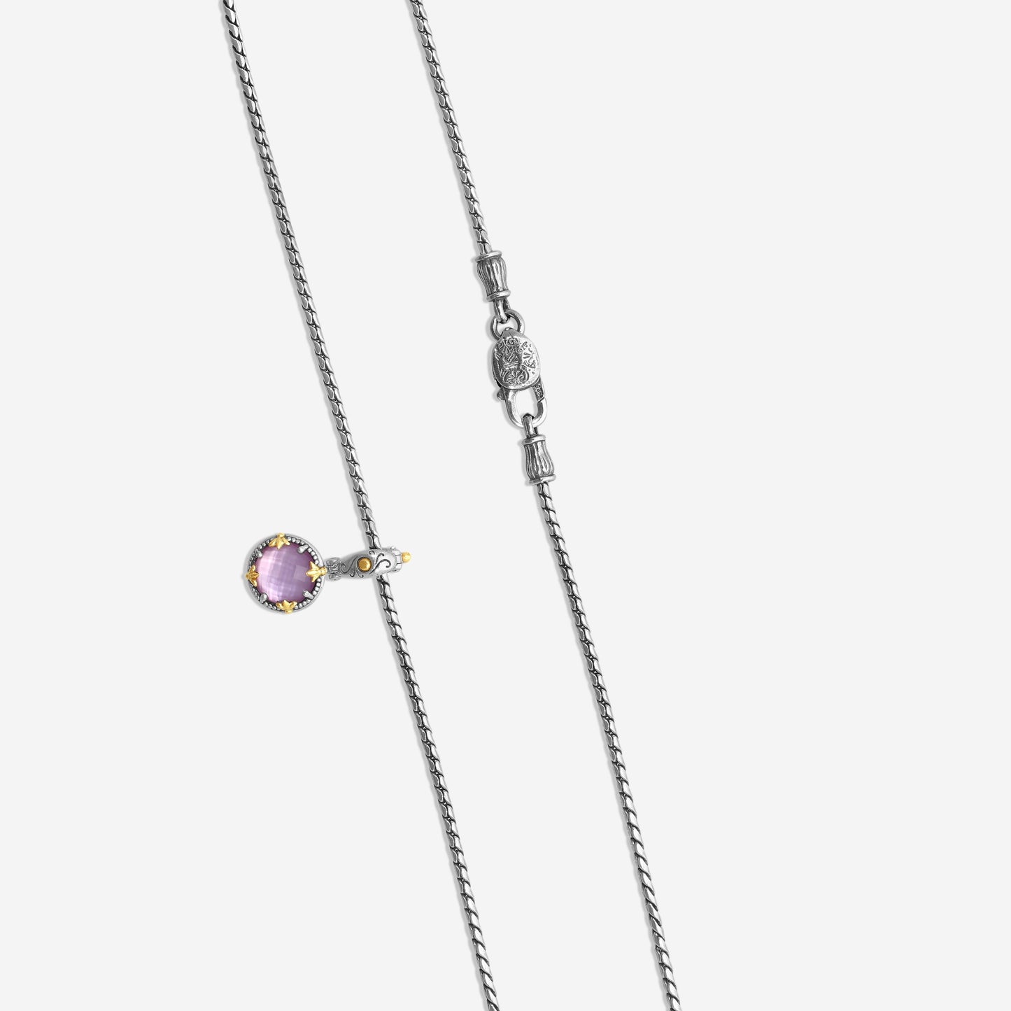 KONSTANTINO - "Gen K 2" Sterling Silver & 18k Yellow Gold, Pink Corundum Doublet Pendant (COR: 10mm) - MEKJ764-652

Pendant Dimensions: 1.00 x 0.50 in.
S/S Chain Included:CHKJ22-131-18 (Length - 18in.)