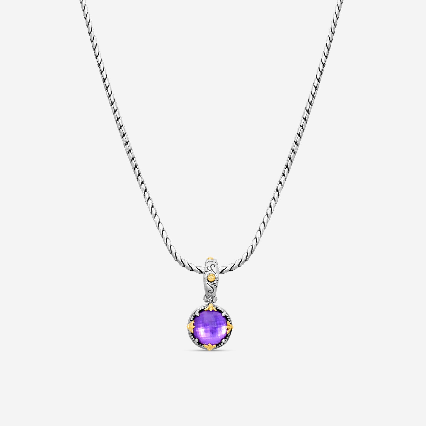 KONSTANTINO - "Gen K 2" Sterling Silver & 18k Yellow Gold, Amethyst Triplet Pendant (AMY: 10mm) - MEKJ764-653

Pendant Dimensions: 1.00 x 0.50 in.
S/S Chain Included:CHKJ22-131-18 (Length - 18in.)