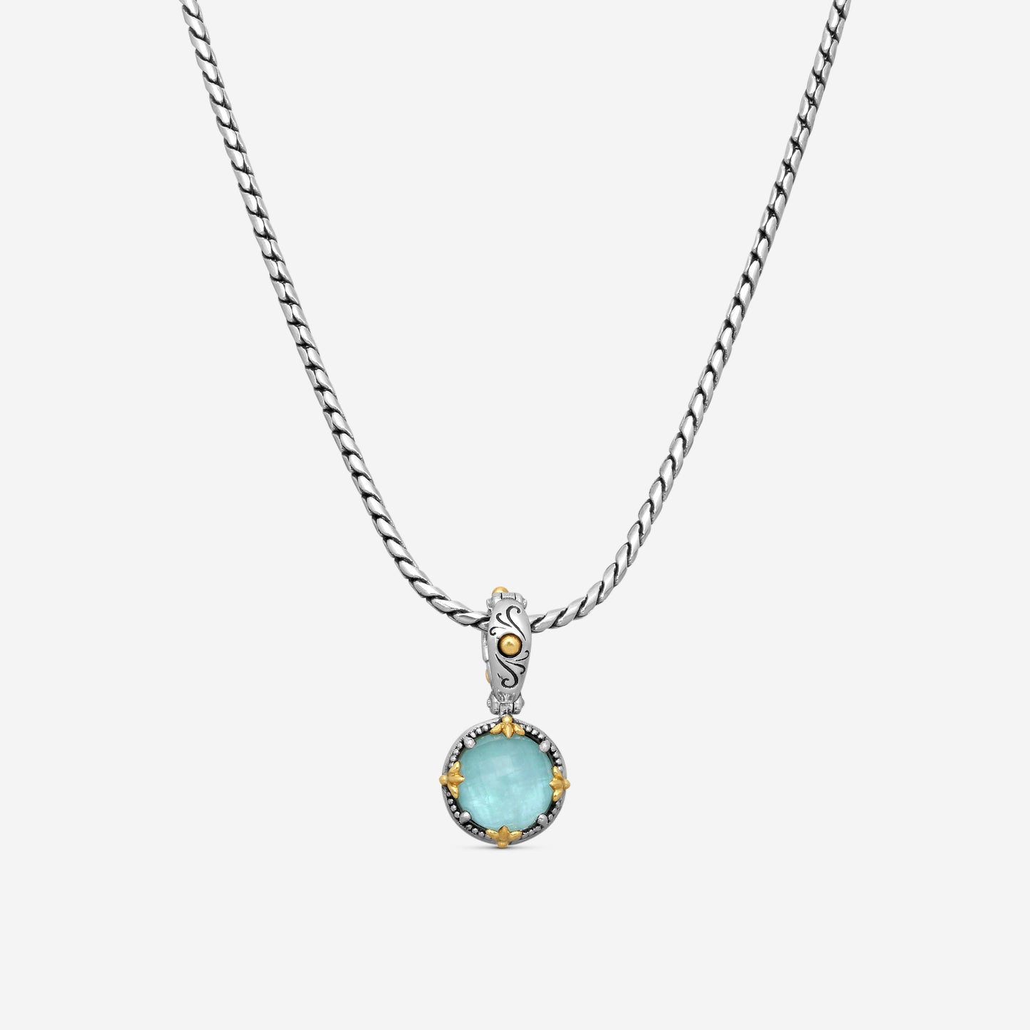 KONSTANTINO - "Gen K 2" Sterling Silver & 18k Yellow Gold, Aquamarine Triplet Pendant (AQM: 10mm) - MEKJ764-655

Pendant Dimensions: 1.00 x 0.50 in.
S/S Chain Included:CHKJ22-131-18 (Length - 18in.)