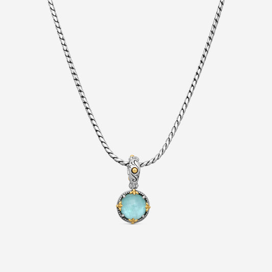 KONSTANTINO - "Gen K 2" Sterling Silver & 18k Yellow Gold, Aquamarine Triplet Pendant (AQM: 10mm) - MEKJ764-655

Pendant Dimensions: 1.00 x 0.50 in.
S/S Chain Included:CHKJ22-131-18 (Length - 18in.)