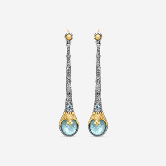 KONSTANTINO - "Gen K 2" Sterling Silver & 18k Yellow Gold, Aquamarine Triplet Earrings - SKMK3237-673
