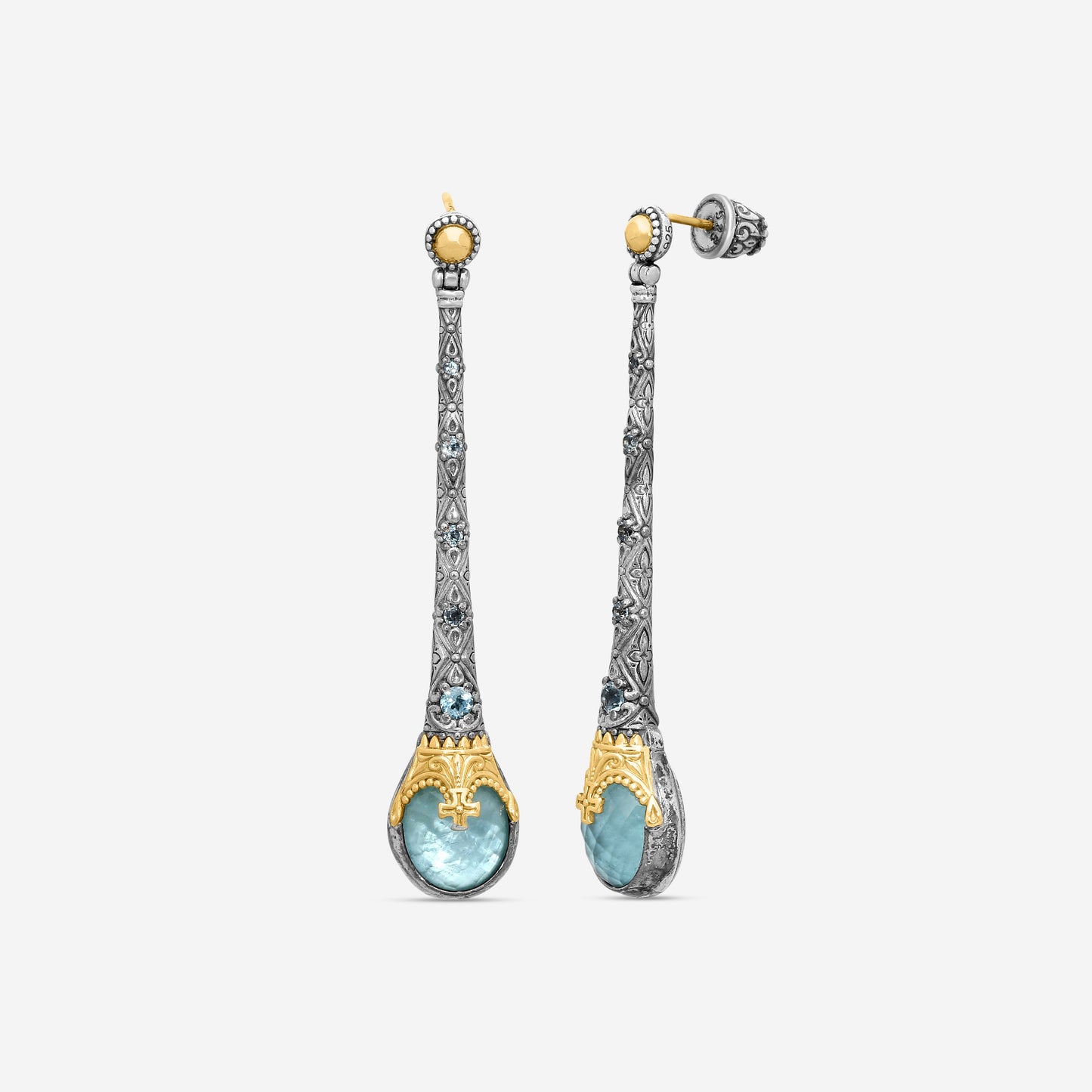 KONSTANTINO - "Gen K 2" Sterling Silver & 18k Yellow Gold, Aquamarine Triplet Earrings - SKMK3237-673