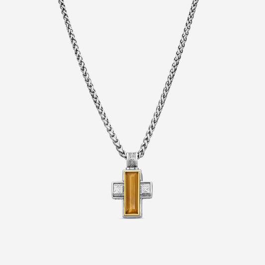 KONSTANTINO - "Hephaestus" Sterling Silver & 18k Yellow Gold, Tiger's Eye Doublet Cross (TGE: 24x7mm) - STKJ375-637-CUT

Pendant Dimensions: 1.50 x 1.00 in.
S/S Chain Included:CHKJ6-131-20 (Length - 20in.)