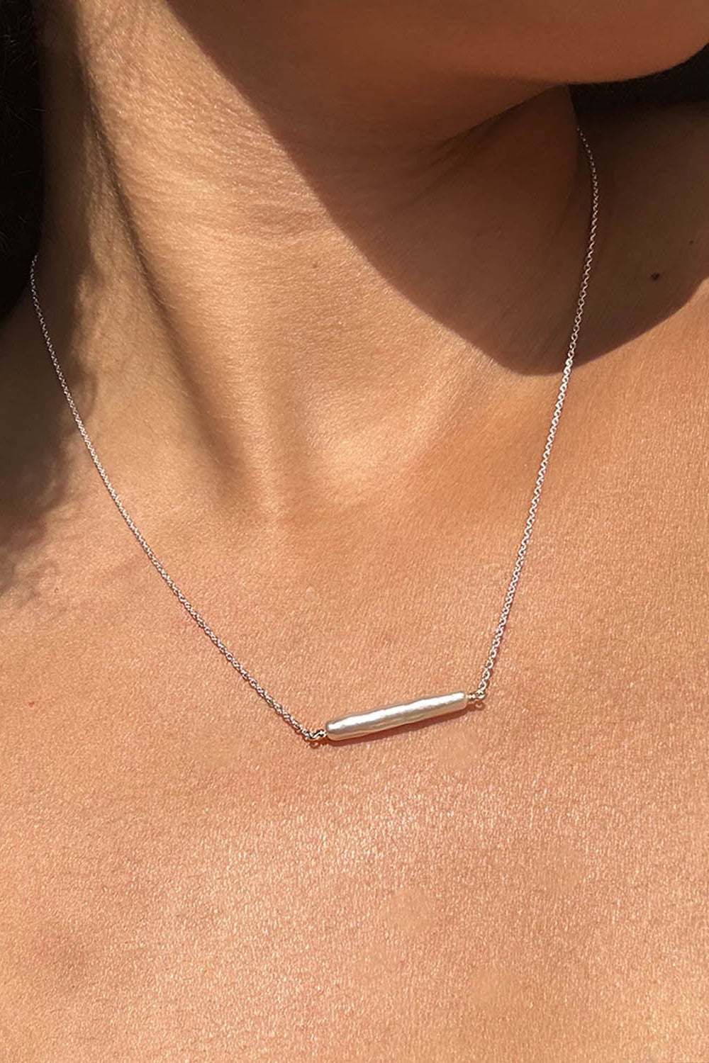 Maris Pearl Bar Necklace Sterling Silver