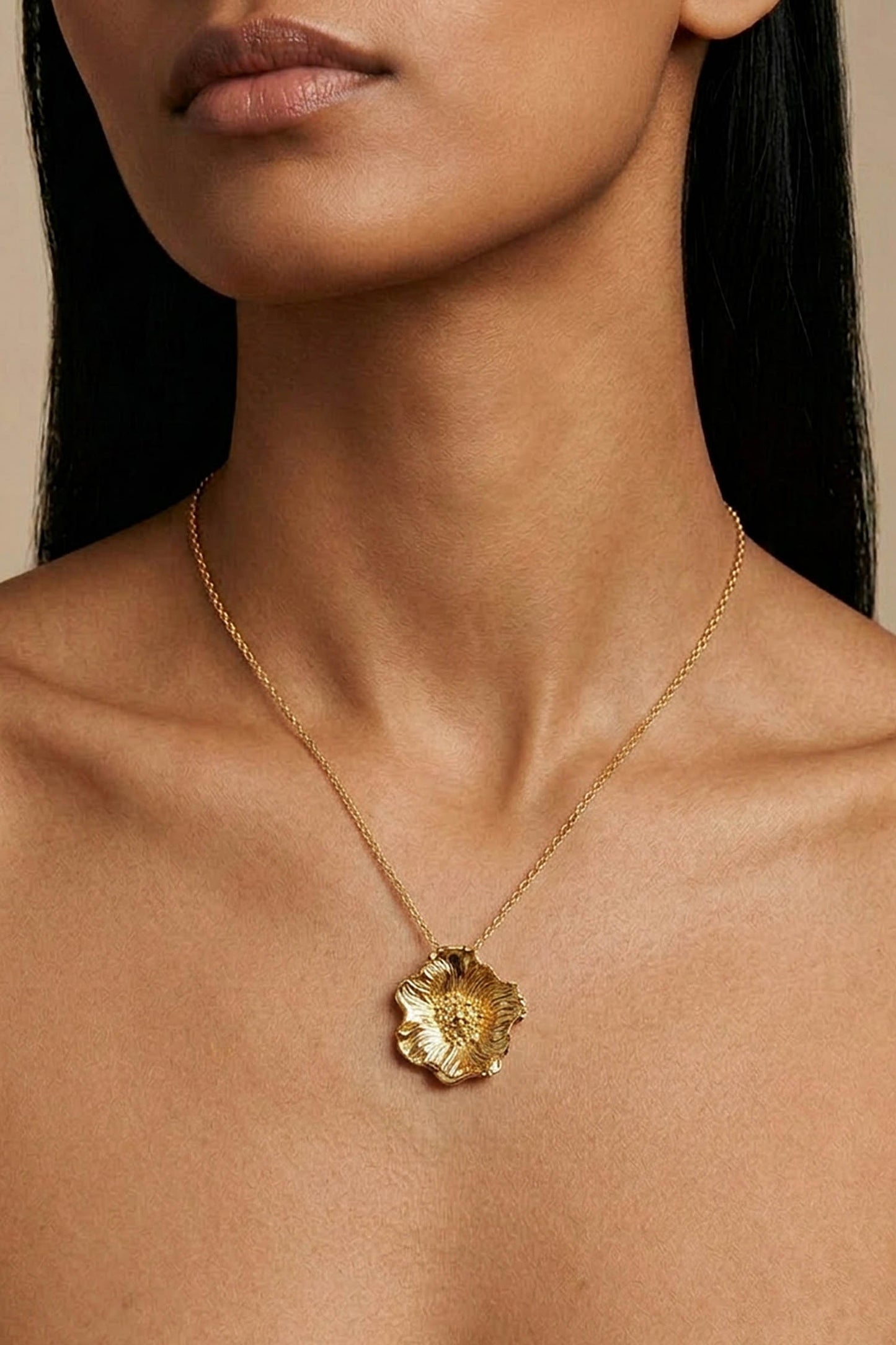 Poppy Floral Pendant Gold