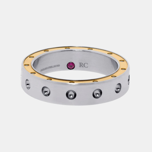 Roberto Coin Pois Moi Stainless Steel and 18k Rose Gold Band Ring Sz. 10 7771526ASH10R